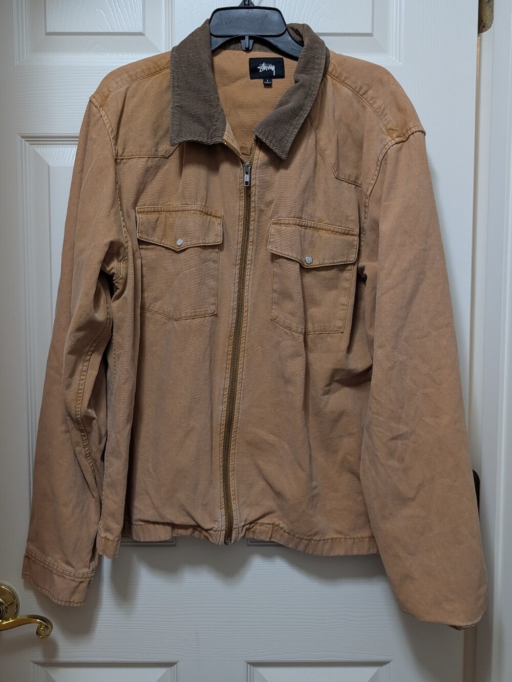 STUSSY Washed Canvas Work Shirt Size Large L Cognac Brown Gold - Picture 2 of 5